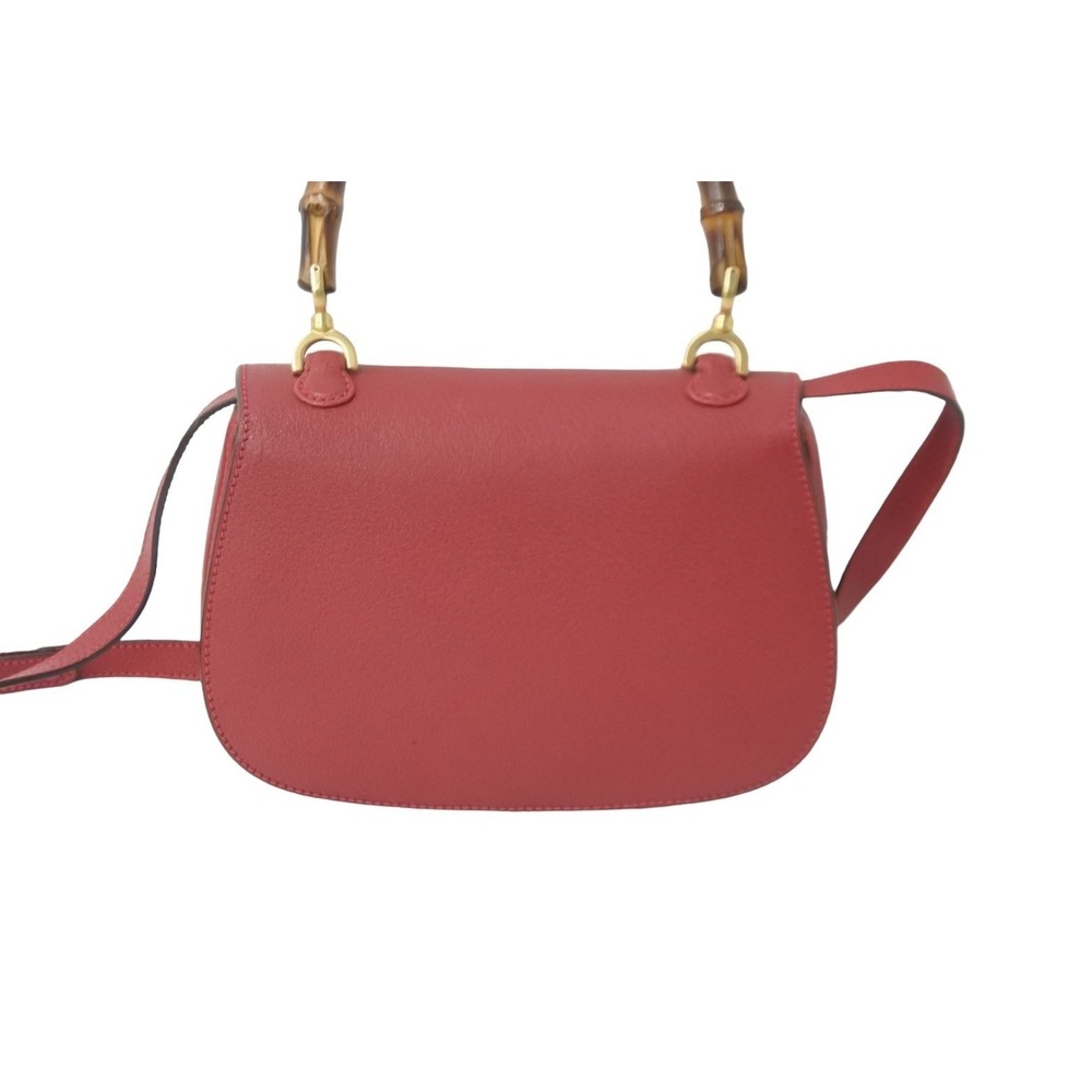 Gucci Shoulder Leather Calfskin Bag Bamboo Red Handbag